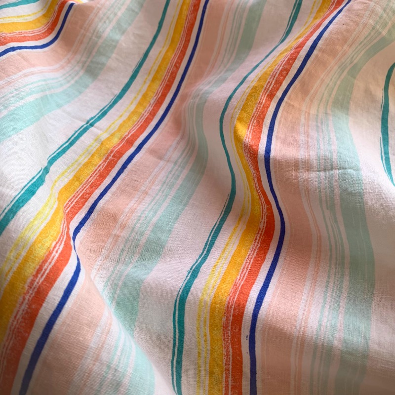 Summer Clothing Material - Soft Multicolor Striped Linen Cotton Fabric