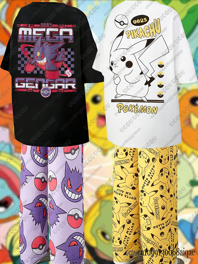 Summer Clothing Women - 2026 Anime Pikachu&Gengar Summer Tshirts+Pajamas Pants
