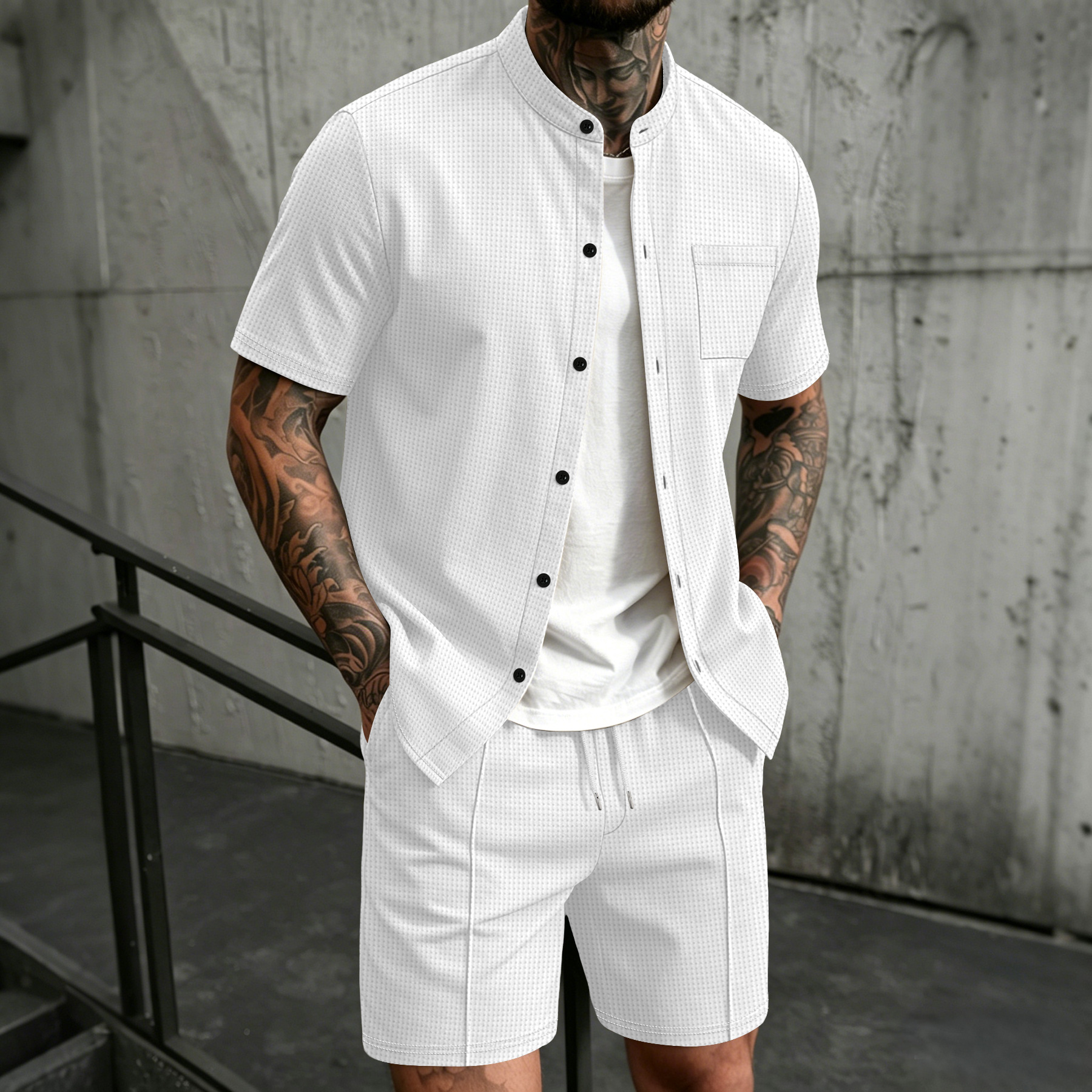 Men's new summer style waffle  – Summer Clothing Beach recenzja i cena