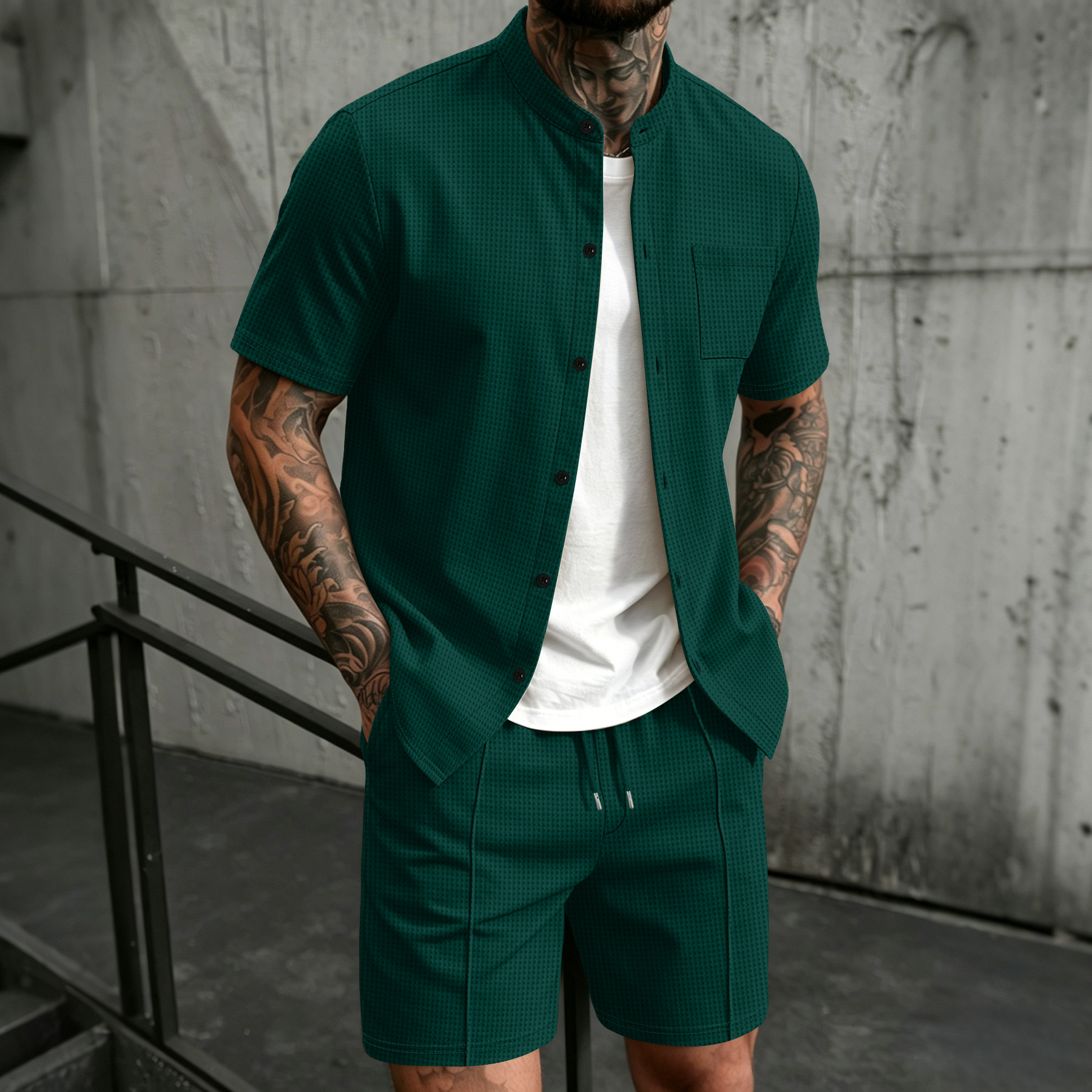 Men's new summer style waffle  – Summer Clothing Beach recenzja i cena