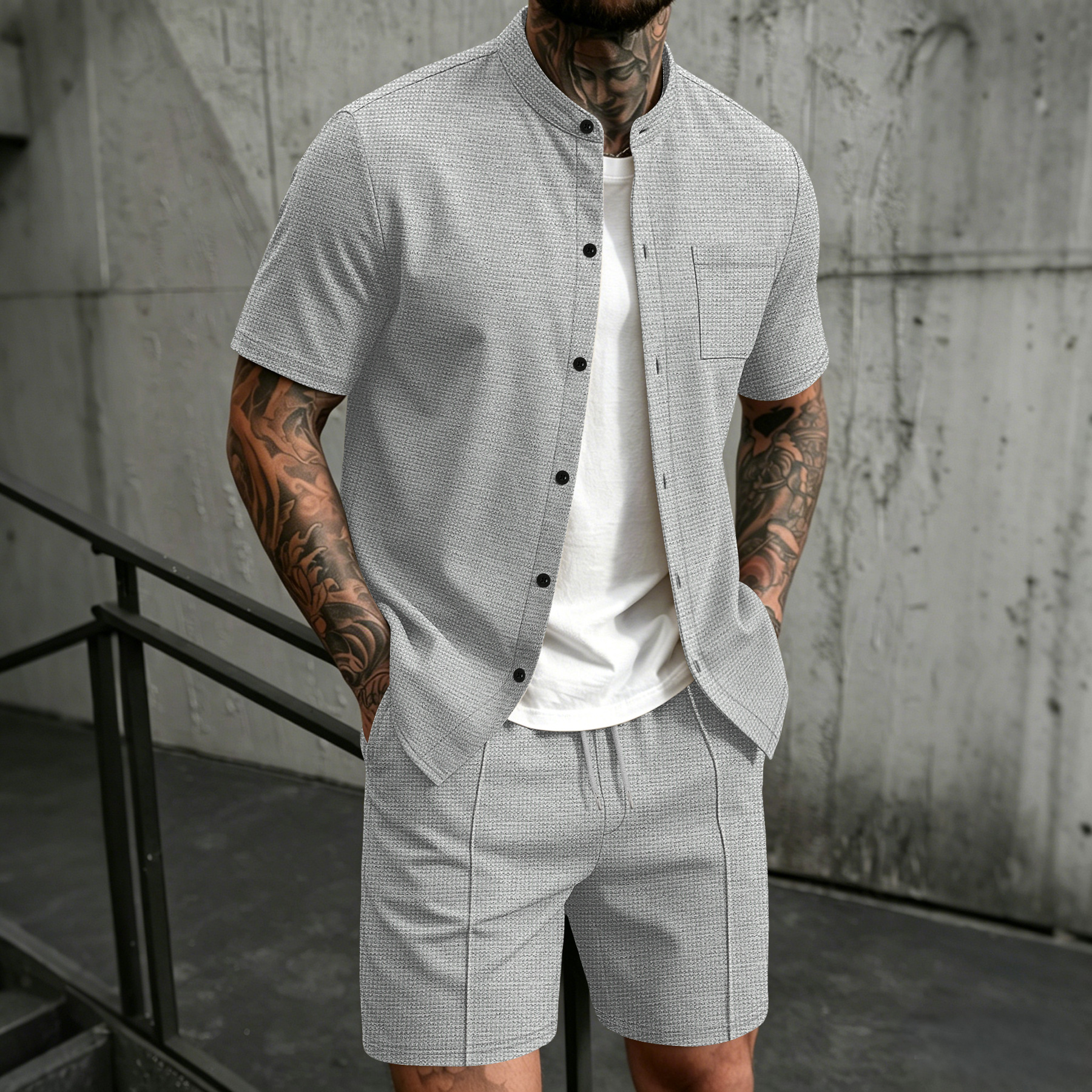 Men's new summer style waffle  – Summer Clothing Beach recenzja i cena