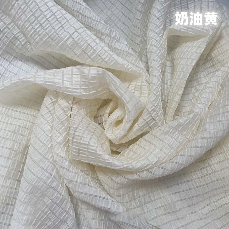 Cream Yellow Checkered Fabric  – Summer Clothing Material recenzja i cena
