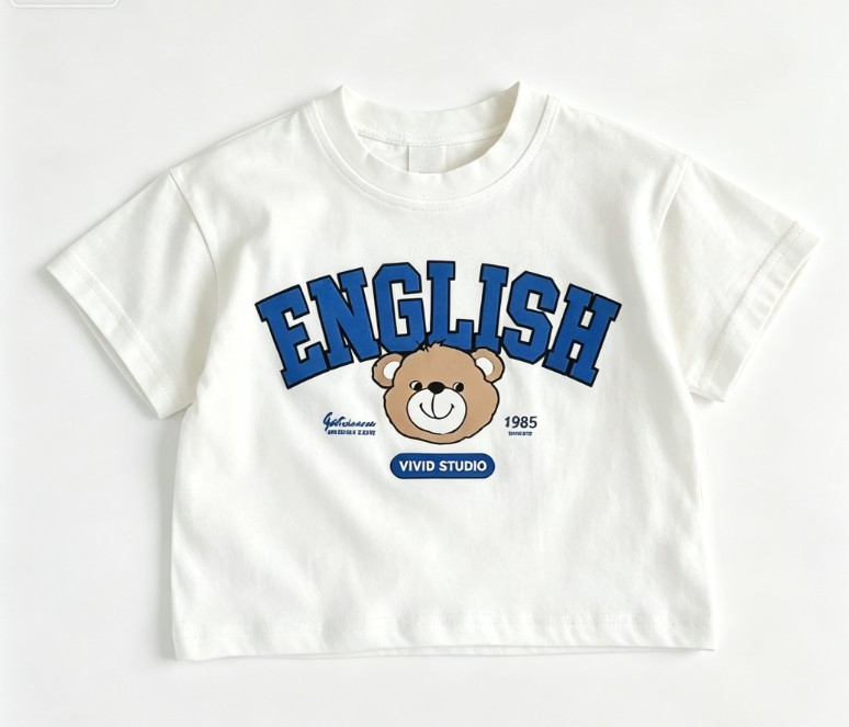 Kids Cute English Bear T Shirt – Summer Clothing Options recenzja i cena