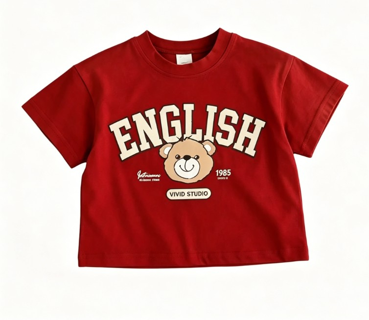 Kids Cute English Bear T Shirt – Summer Clothing Options recenzja i cena