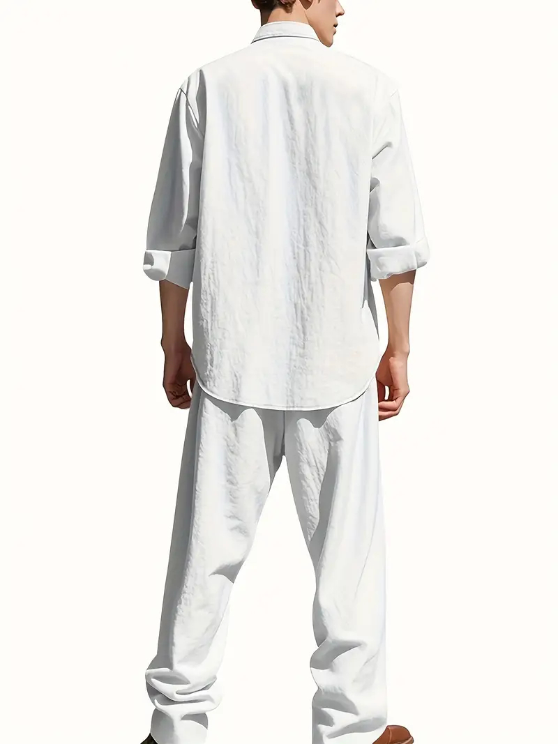 Men's White Linen Suit Set Lon – Summer Clothing Men Linen recenzja i cena