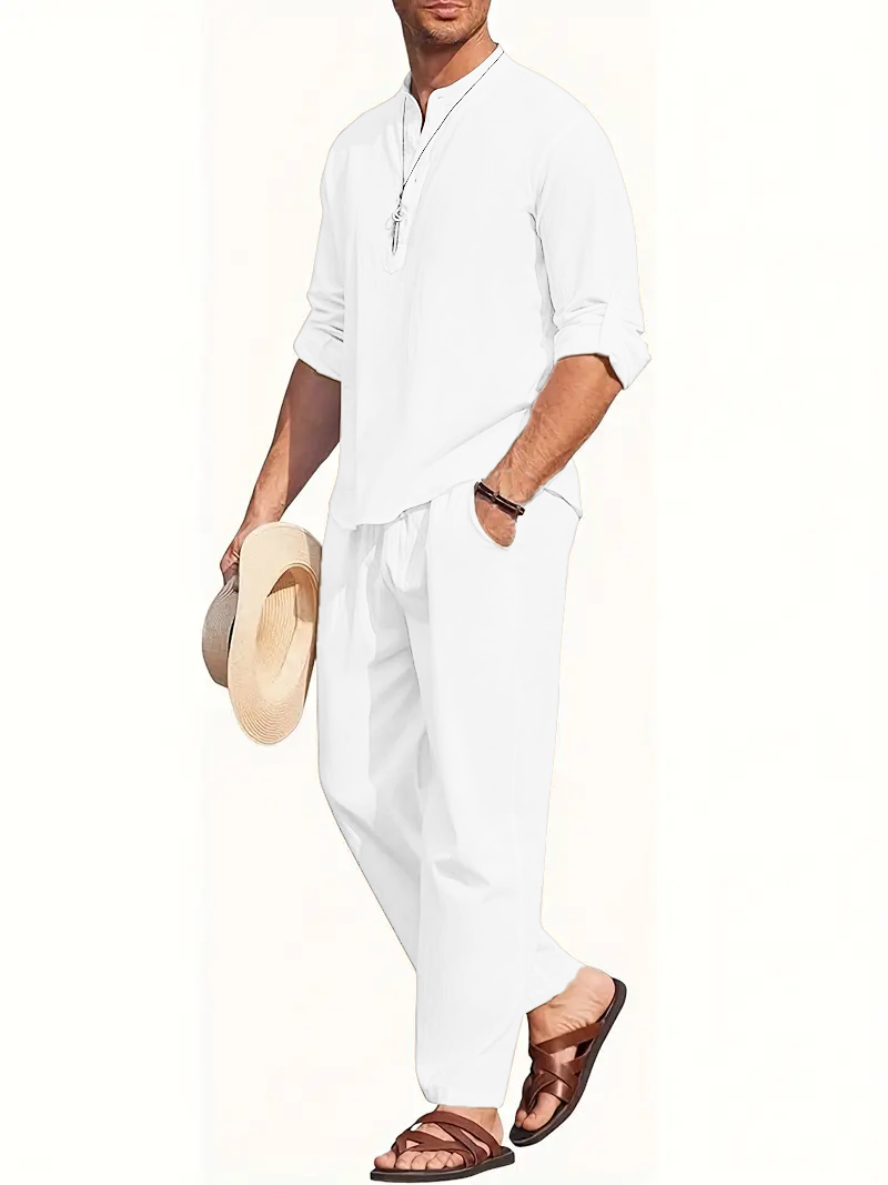 Men's White Linen Suit Set Lon – Summer Clothing Men Linen recenzja i cena