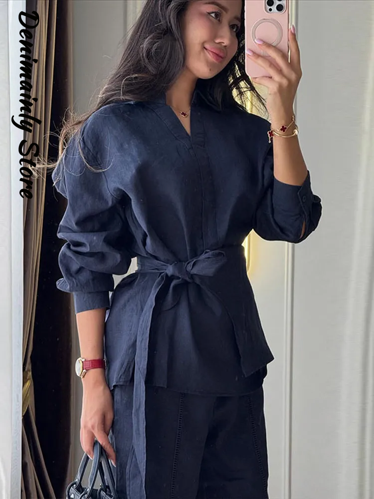 Casual Women's Linen Pants Set – Summer Clothing Men Linen recenzja i cena