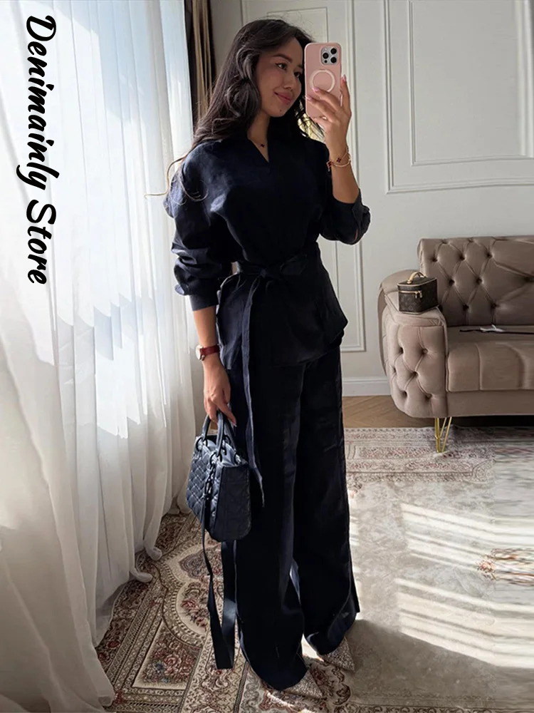 Casual Women's Linen Pants Set – Summer Clothing Men Linen recenzja i cena